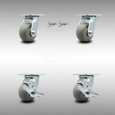 Service Caster 4 Inch SS Thermoplastic Caster Set with Roller Bearing 2 Swivel Lock 2 Brake SCC SCC-SS30S420-TPRRD-BSL-2-TLB-2